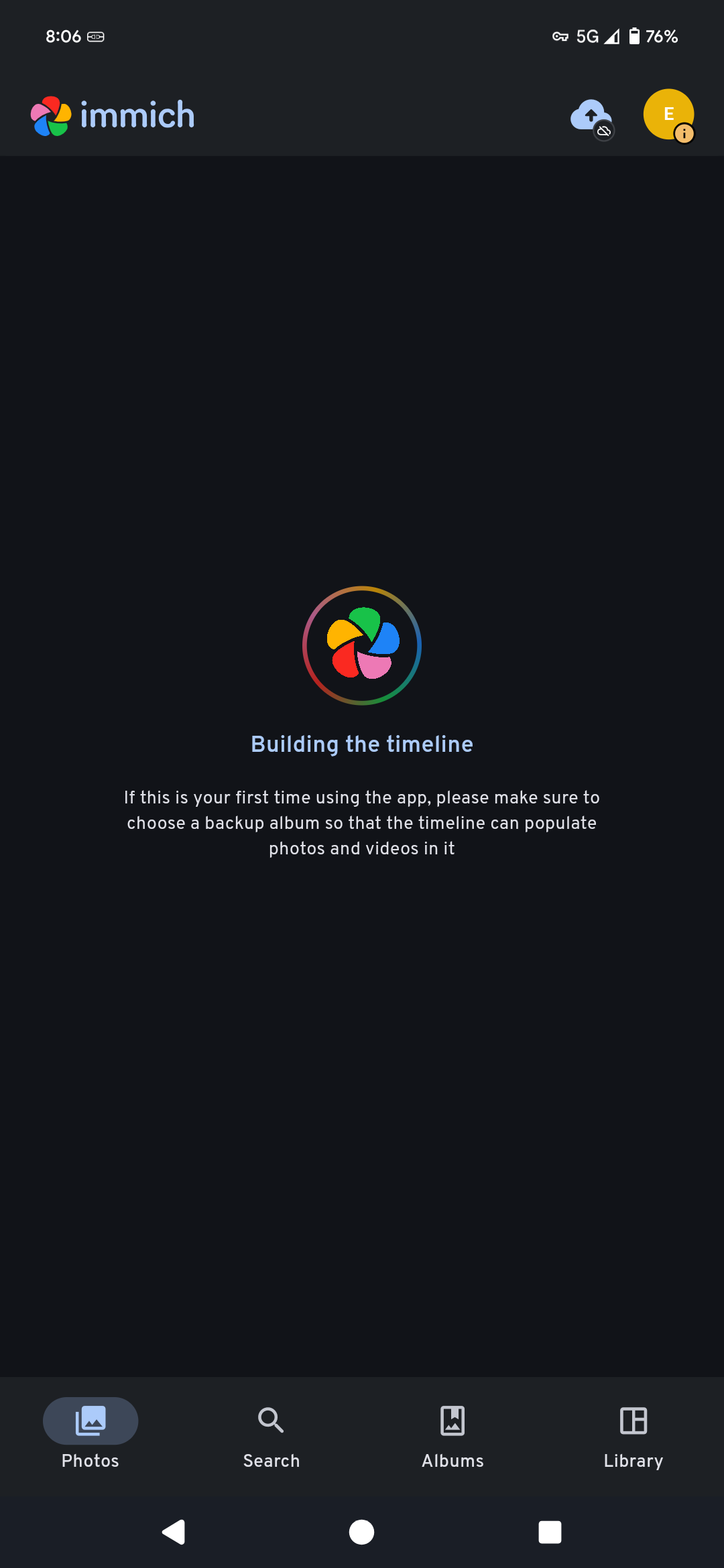 Immich App Main Menu
