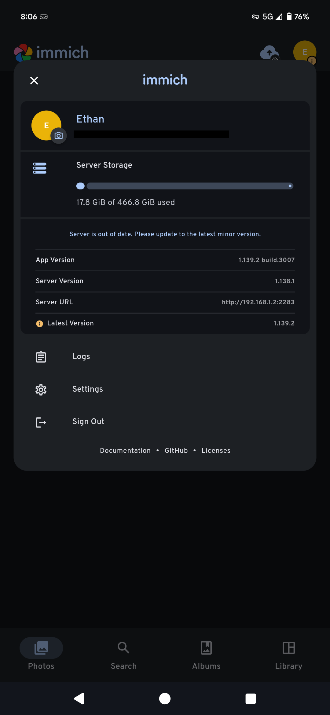 Immich App Storage