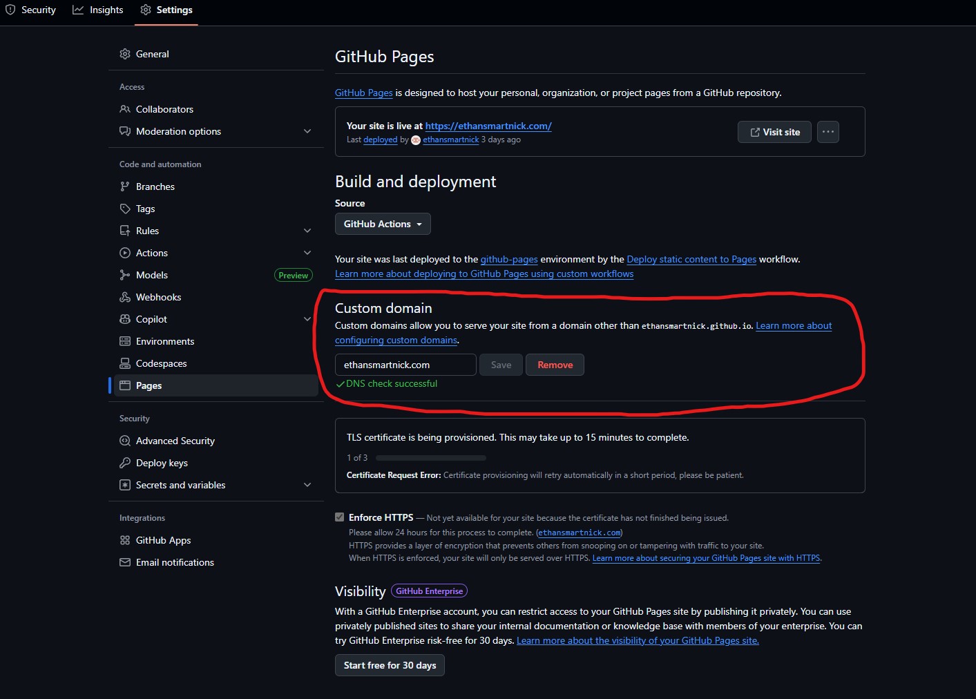 GitHub Pages Settings